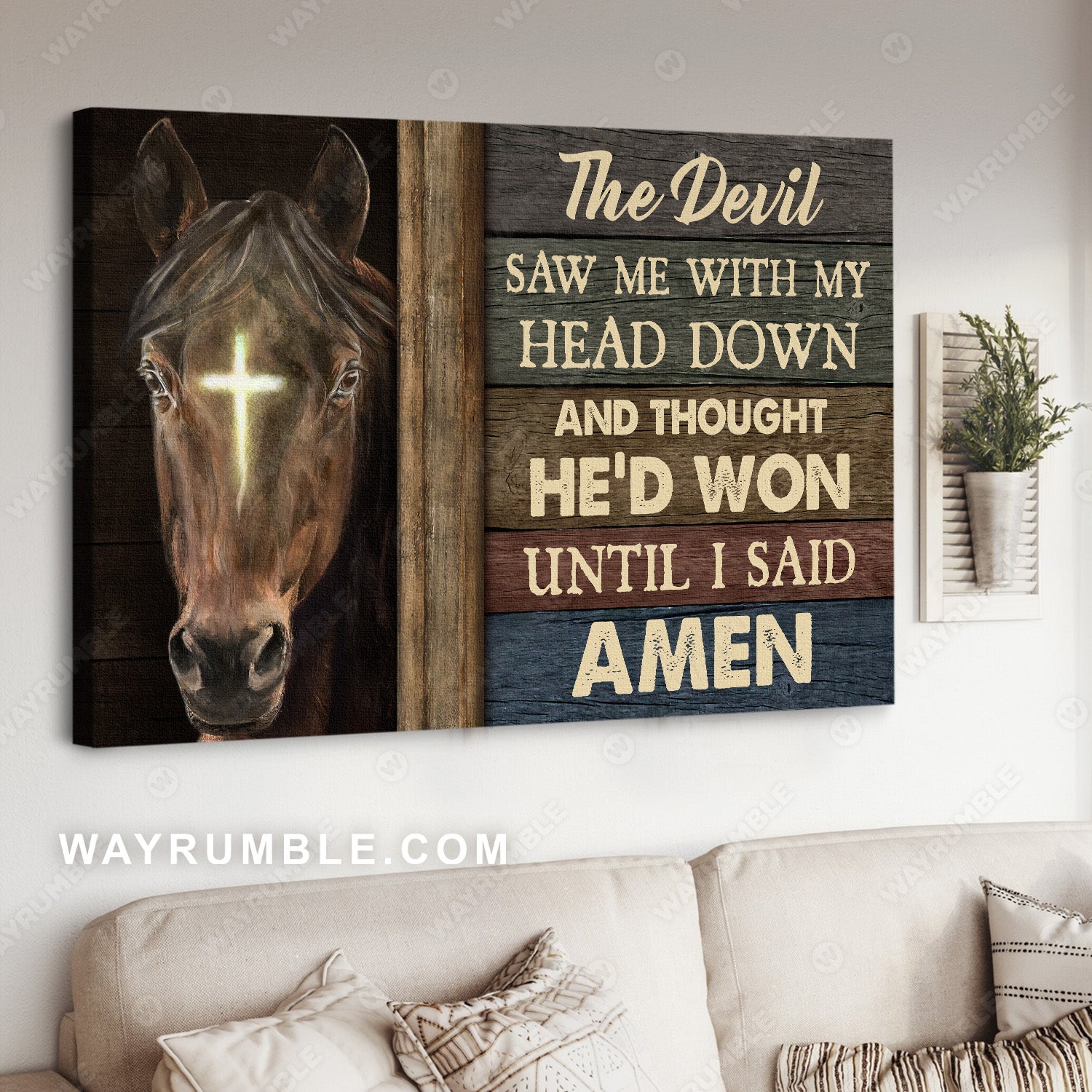 Quarter horse, Cross symbol, The devil saw me with my head down - Jesus Landscape Canvas Prints, Christian Wall Art