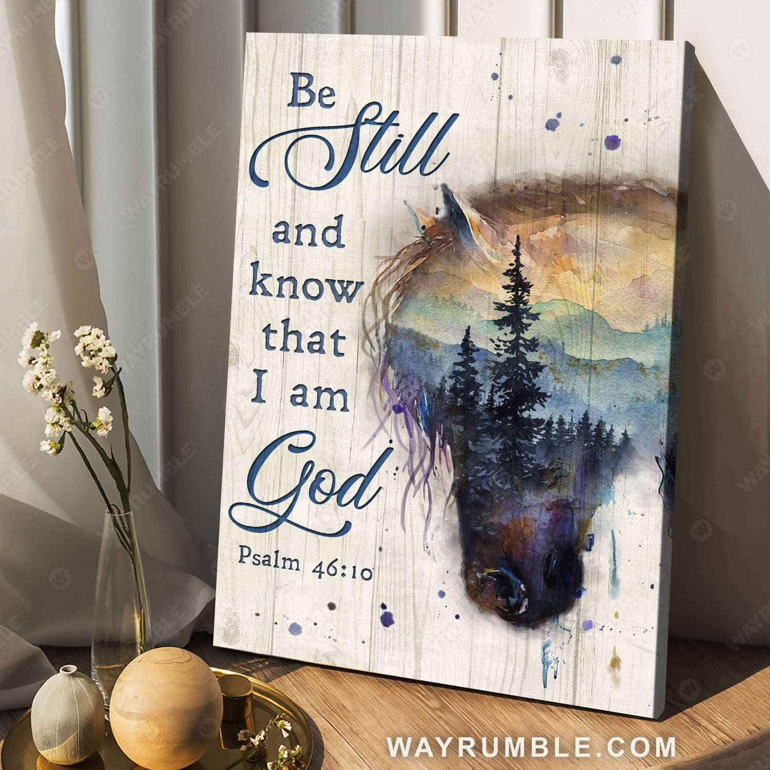 Dream horse, Beautiful mountain, Colorful sunset, Be still and know that I am God - Jesus Portrait Canvas Prints, Christian Wall Art