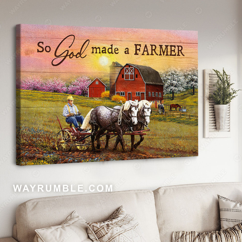 Farmer drawing, Beautiful horses, Green meadow, So God make a farmer - Jesus Landscape Canvas Prints, Christian Wall Art
