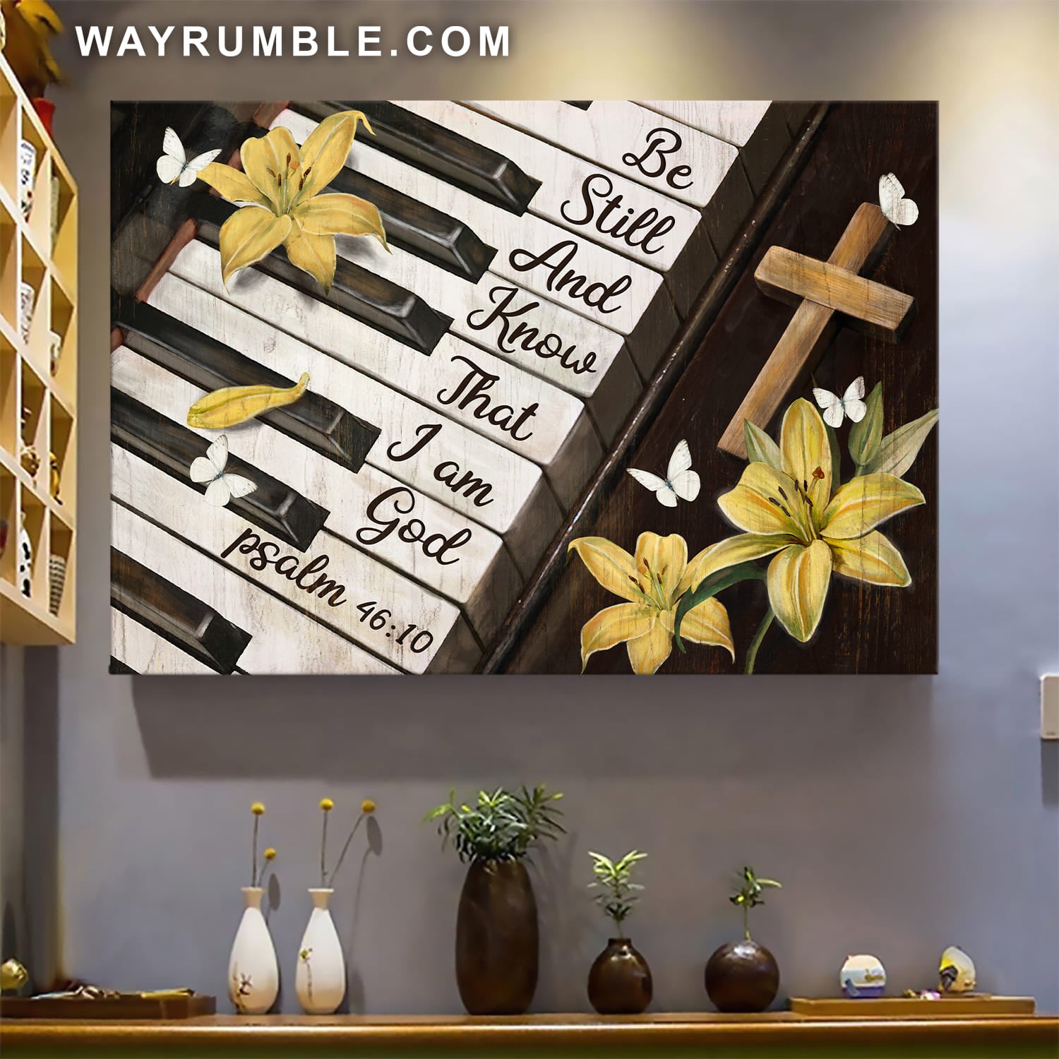 Piano, Lily Flower, Cross, Be still and know that I am God - Jesus Landscape Canvas Prints, Wall Art