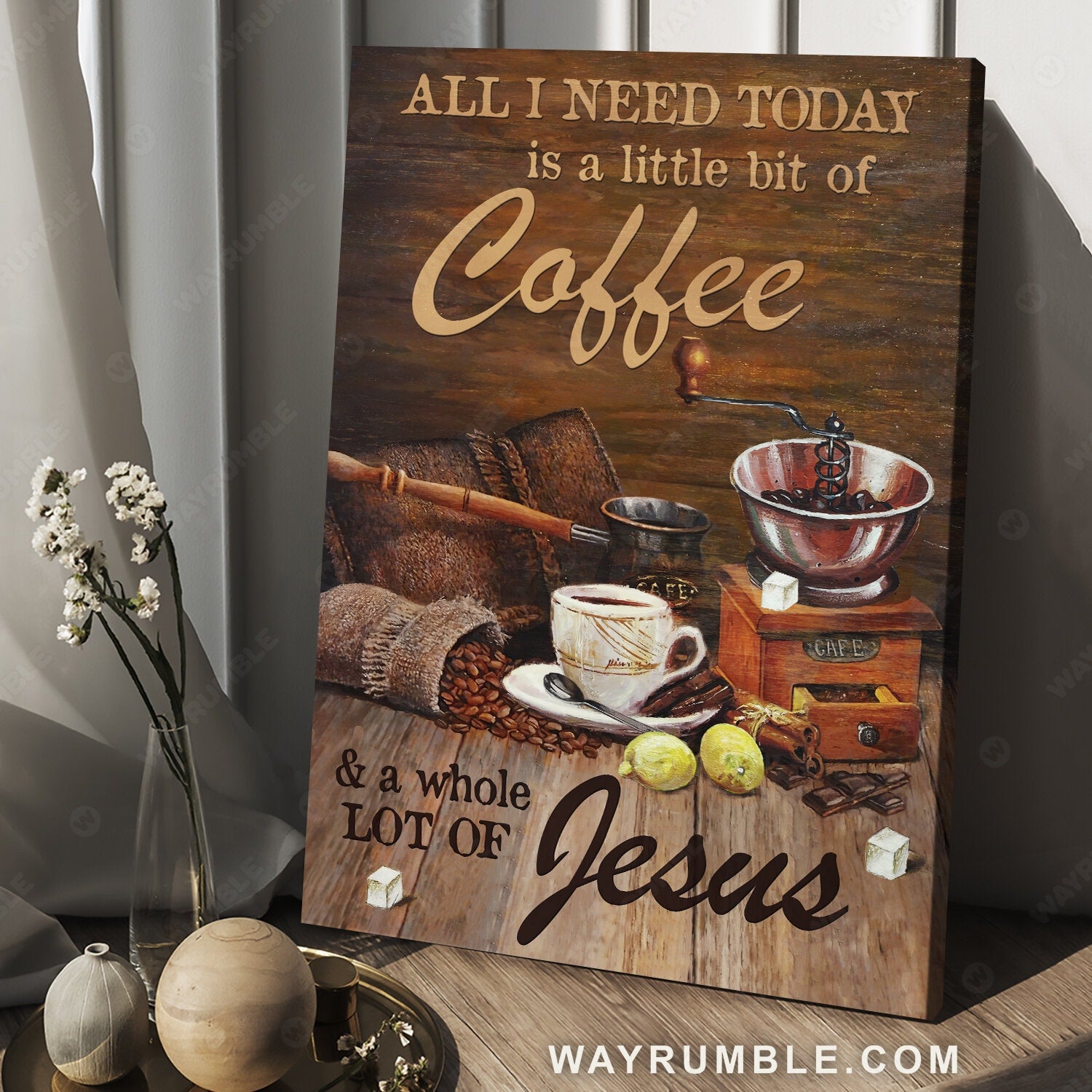 Coffee drawing, Gift for coffee lover, All I need today is a little bit of coffee - Jesus Portrait Canvas Prints, Christian Wall Art