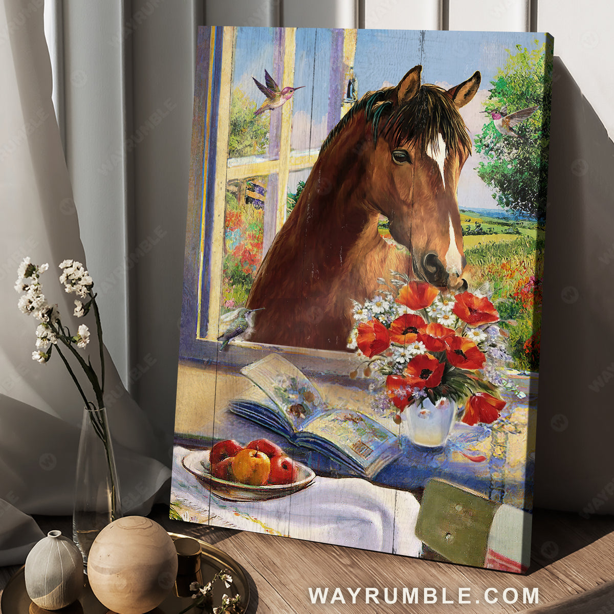 Quarter horse, Red poppy flower, Pretty countryside painting - Jesus Portrait Canvas Prints, Christian Wall Art