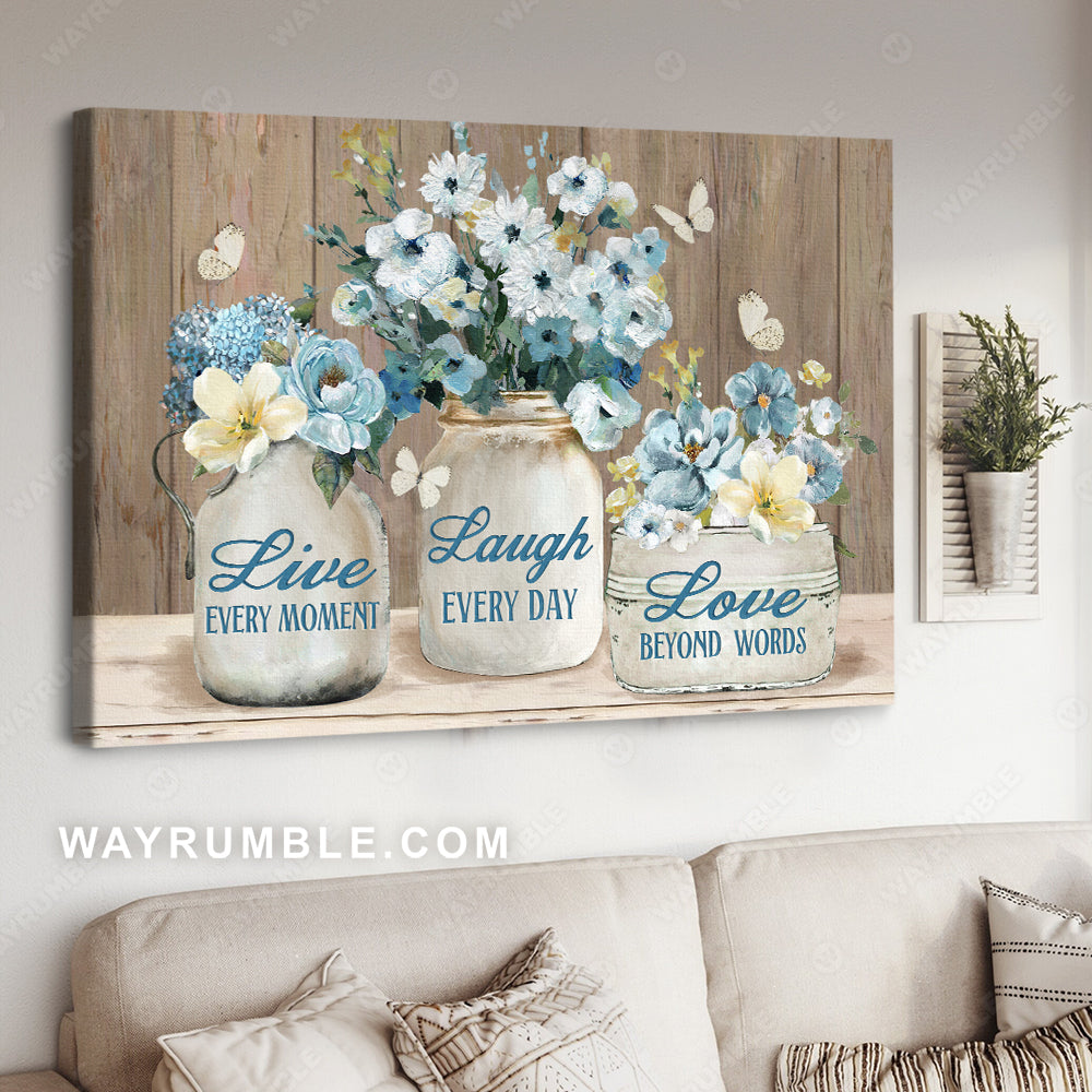 Pastel flower, Blue garden, Butterfly drawing, Live every moment, Laugh every day - Jesus Landscape Canvas Prints, Christian Wall Art