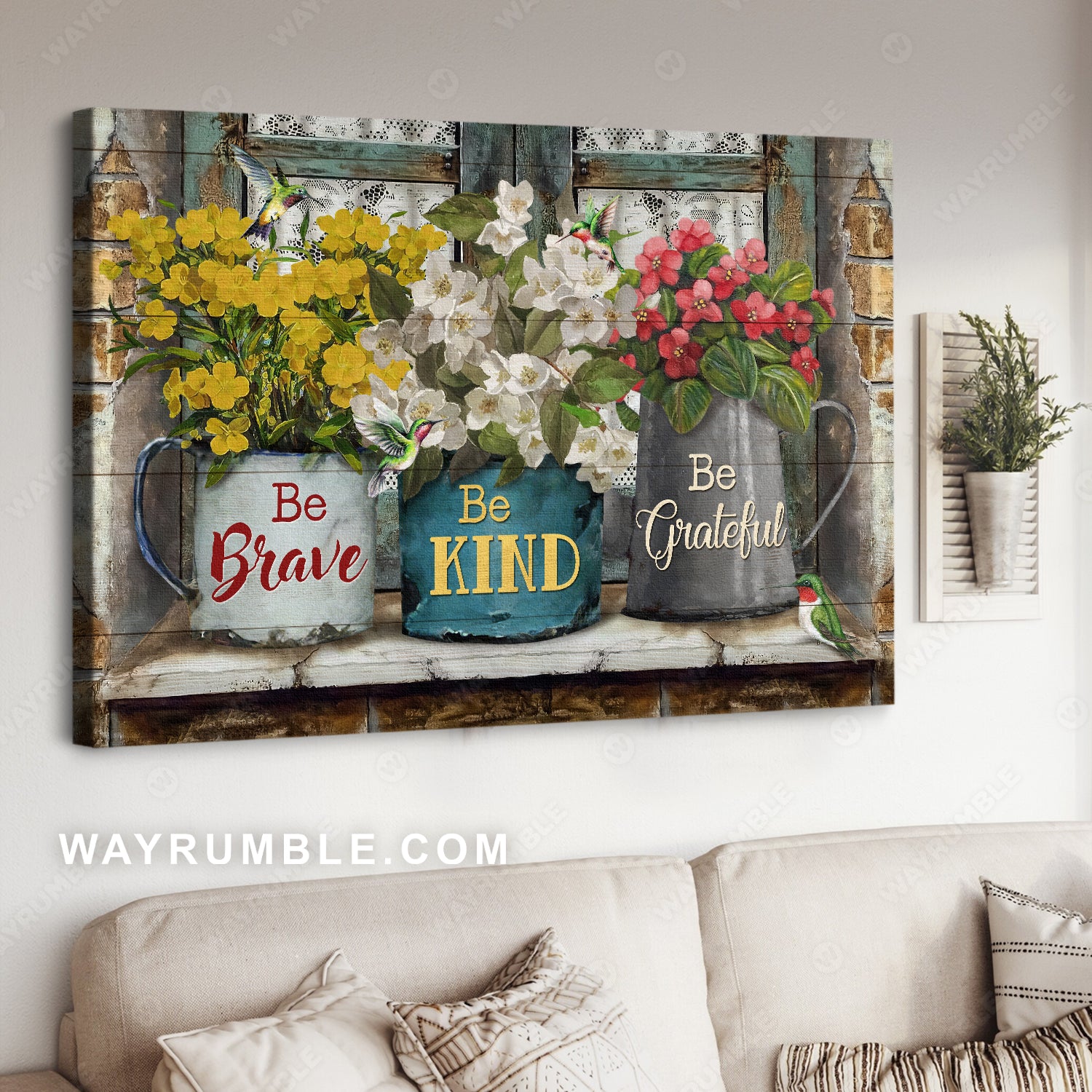 Jasmine vase, Colorful flower, Lovely hummingbird, Be brave - Jesus Landscape Canvas Prints, Home Decor Wall Art