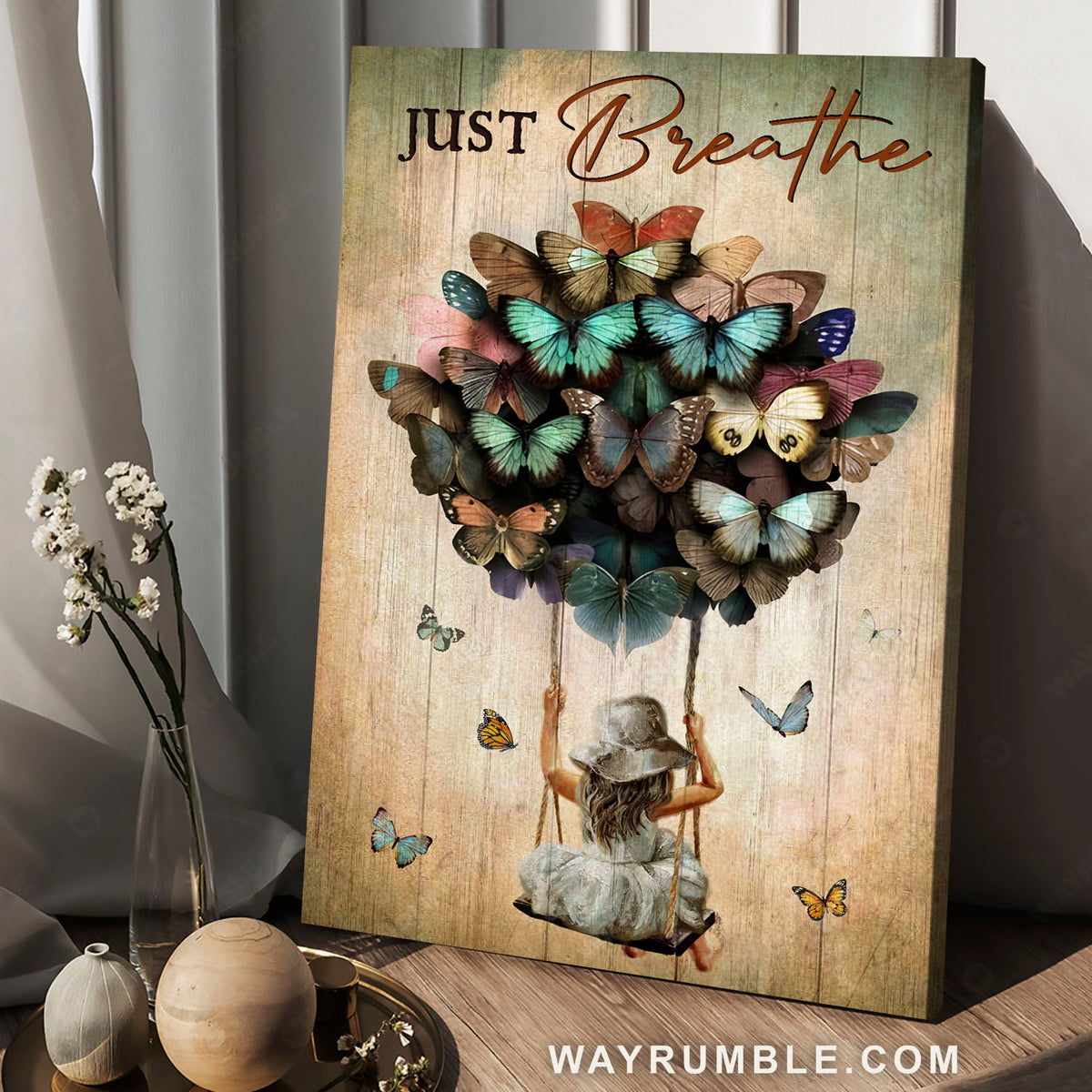 Little girl, Butterfly balloon, Colorful butterflies, Just breathe - Jesus Portrait Canvas Prints, Christian Wall Art