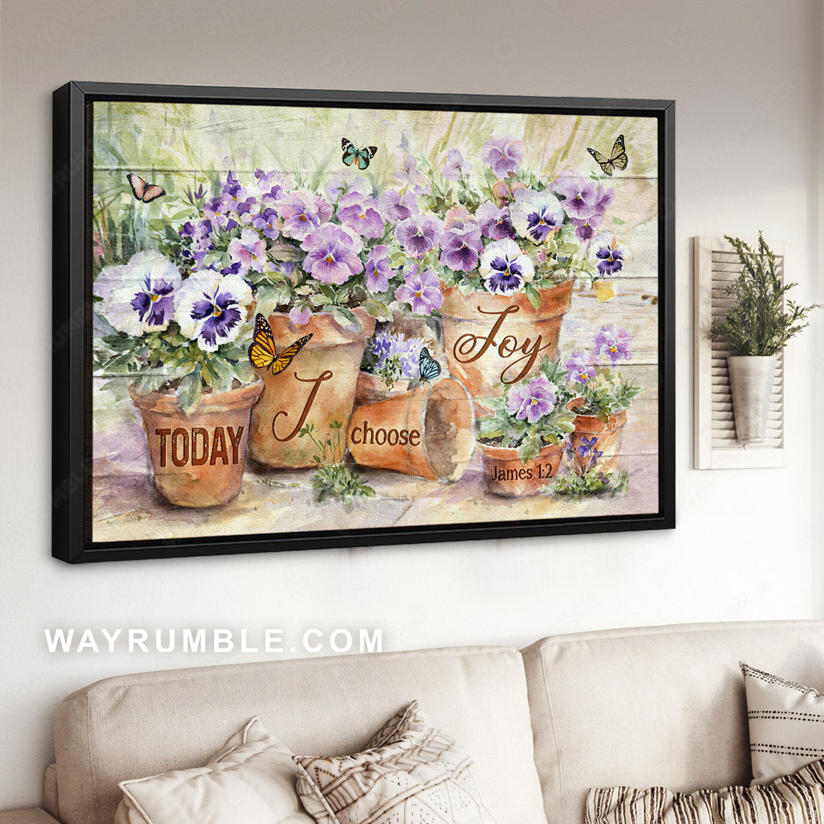Violet flower garden, Colorful butterfly, Today I choose joy - Jesus Landscape Canvas Prints, Christian Wall Art