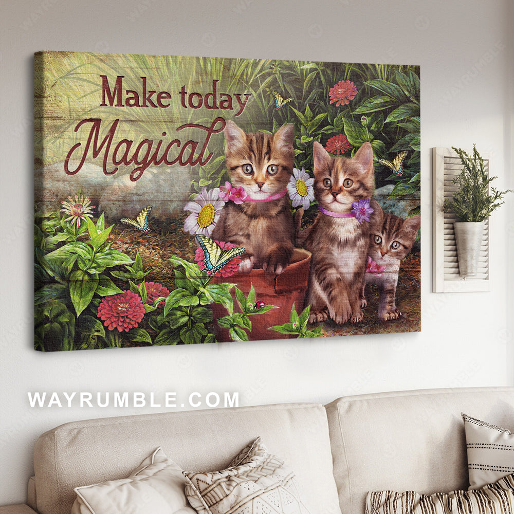 Little cat, Magic garden, Red flower, Make today magical - Jesus Landscape Canvas Prints, Christian Wall Art