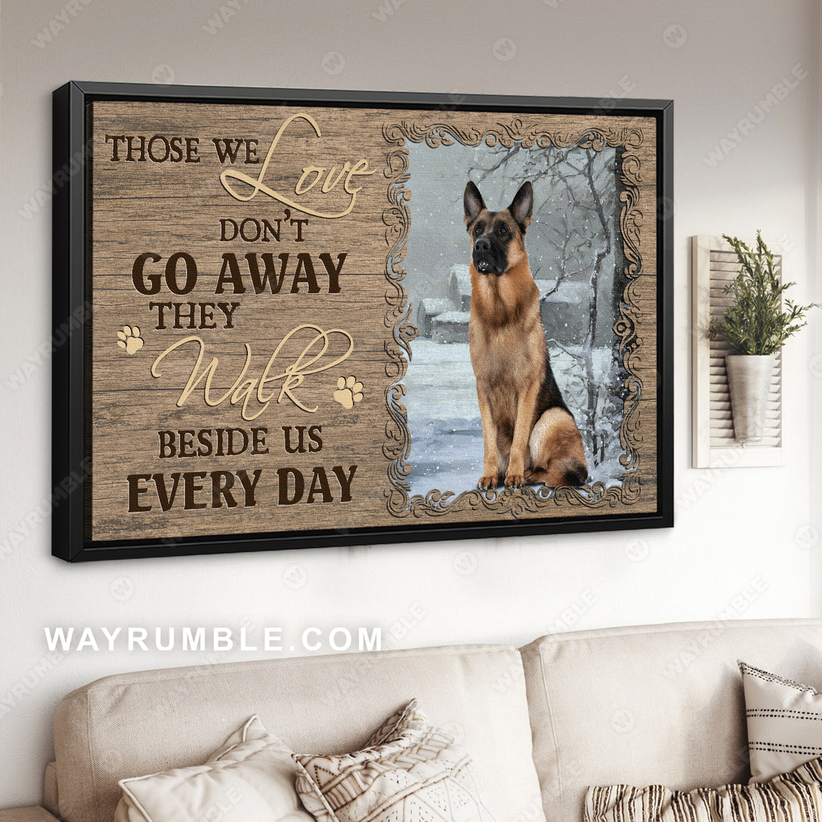 German shepherd drawing, White snow, Those we love don&#39;t go away - Jesus Landscape Canvas Prints, Christian Wall Art
