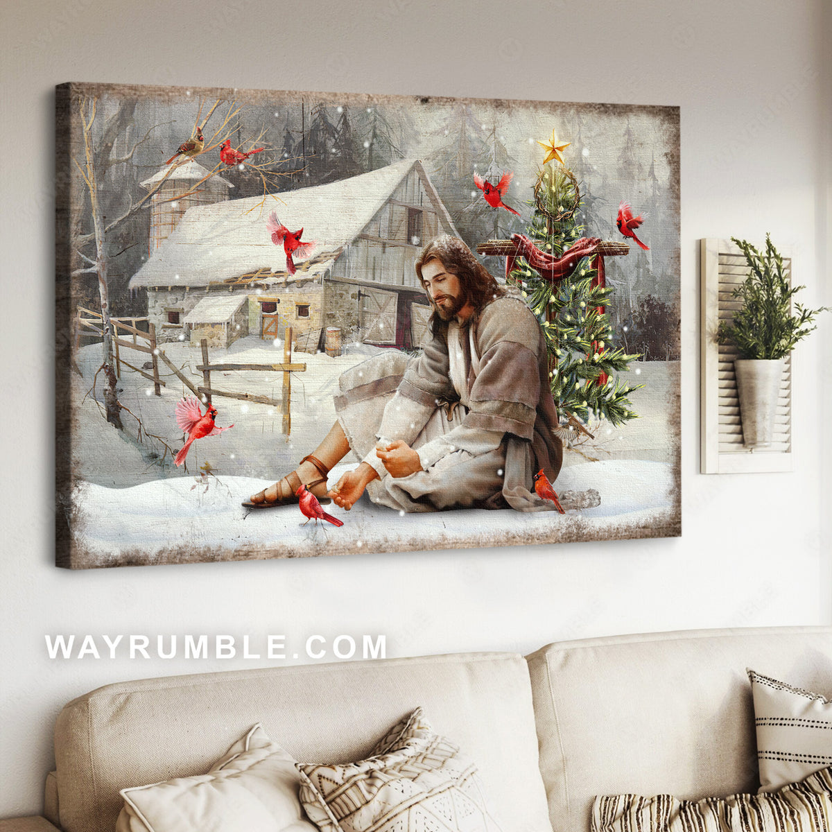 Happy Christ, Beautiful Christmas tree, Winter vibe, Merry Christmas - Jesus Landscape Canvas Prints, Home Decor Wall Art