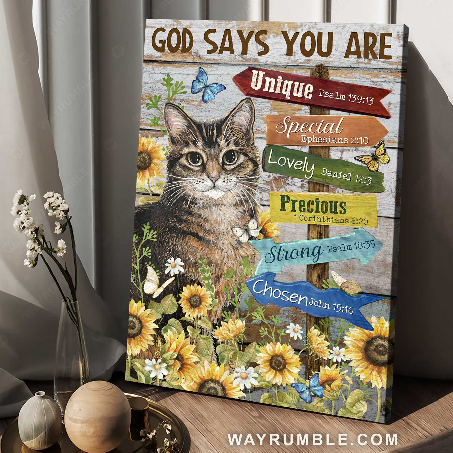Brown cat artwork, Sunflower garden, Pretty butterfly, God says you are unique - Jesus Portrait Canvas Prints, Christian Wall Art