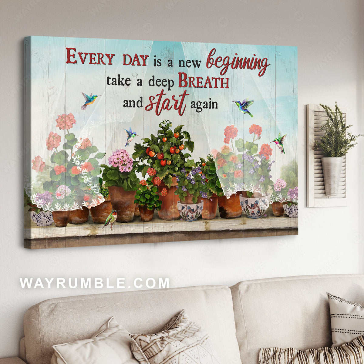 Kalanchoe plant, Cherry tomato, Flower pots, Every day is a new beginning - Jesus Landscape Canvas Prints, Christian Wall Art
