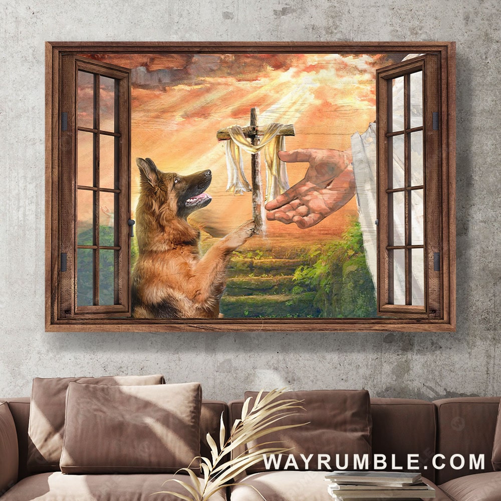 Jesus hand, Infinite halo, German shepherd dog, Beautiful cross - Jesus Landscape Canvas Prints, Christian Wall Art