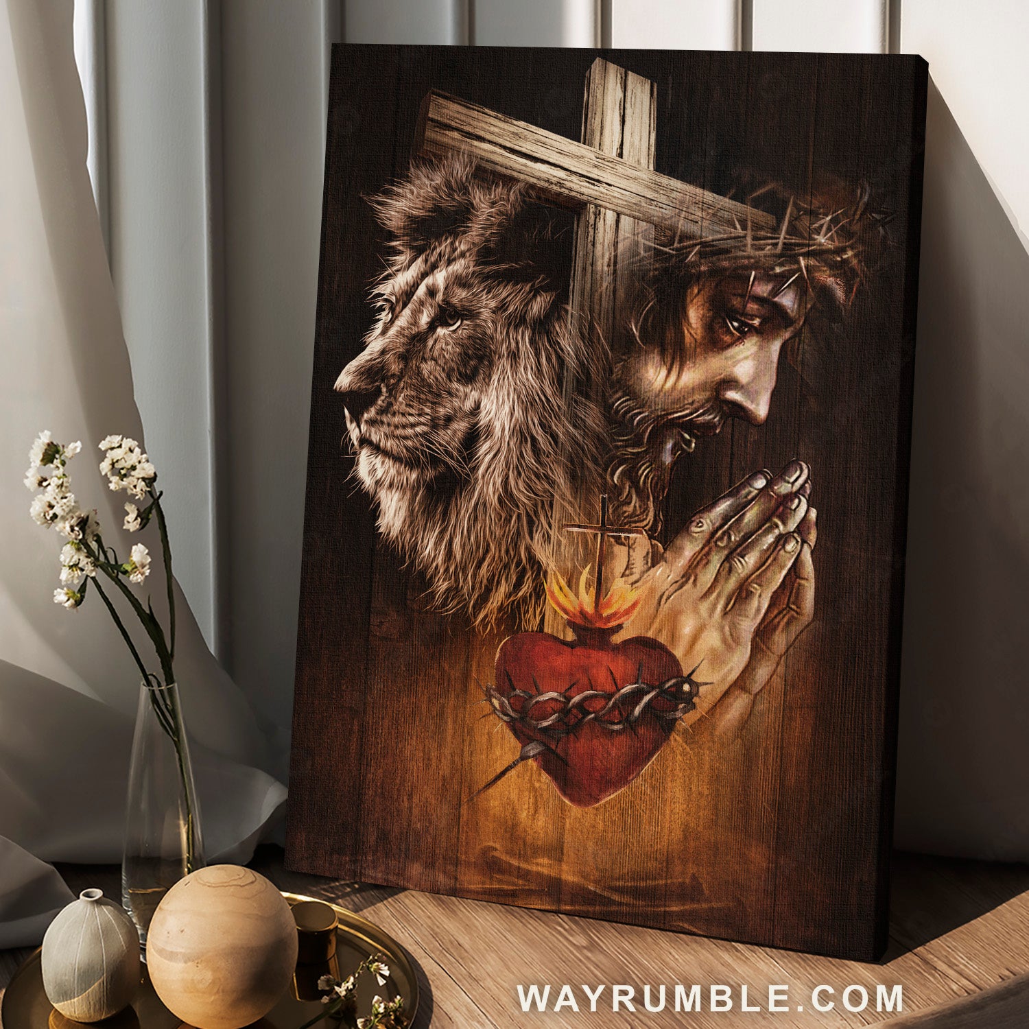 Stunning heart, Pray for healing, Lion of Judah, Crown of thorn - Jesus Portrait Canvas Prints, Home Decor Wall Art