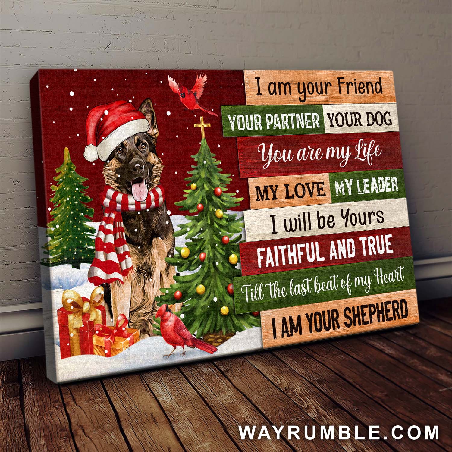 German Shepherd, Cardinal, Christmas, I am your shepherd - Jesus Landscape Canvas Prints, Wall Art