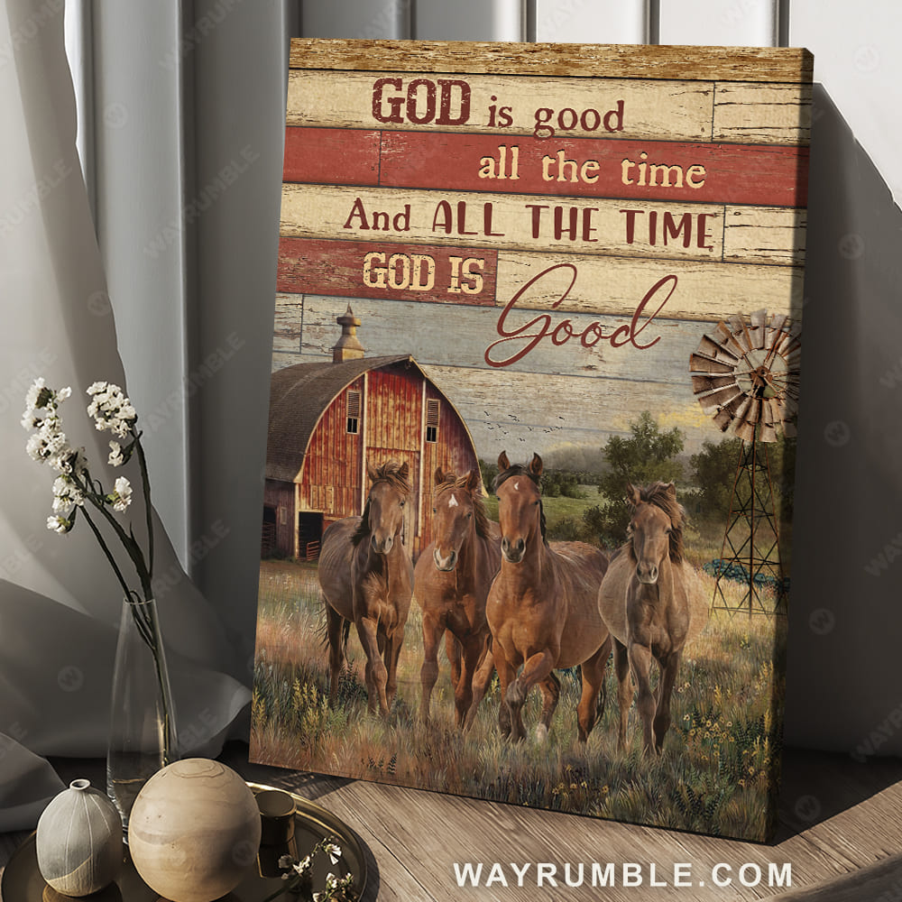 Dream horses, Little village, Blue sky, God is good all the time - Jesus Portrait Canvas Prints, Christian Wall Art
