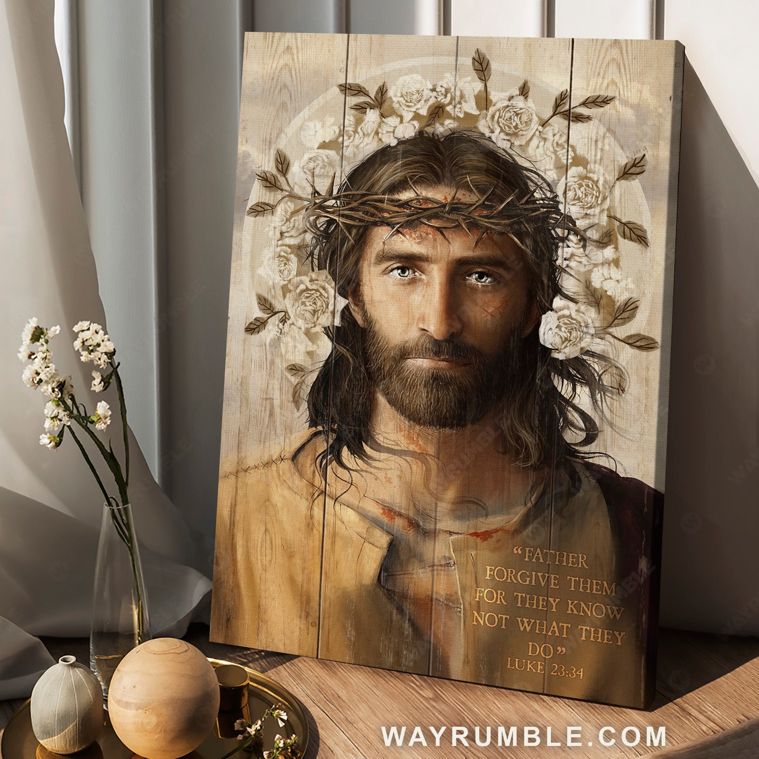 Jesus Christ drawing, Thorn crown, White rose, Father forgive them - Jesus Portrait Canvas Prints, Christian Wall Art