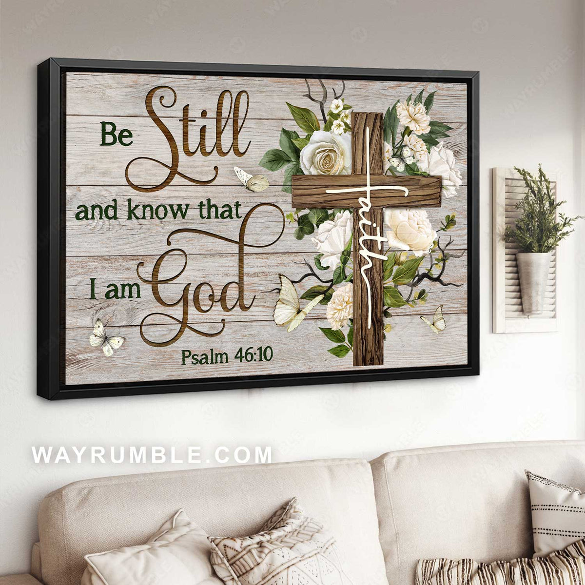 Stunning cross, Beautiful white flower, Be still and know that I am God - Jesus Landscape Canvas Prints, Home Decor Wall Art