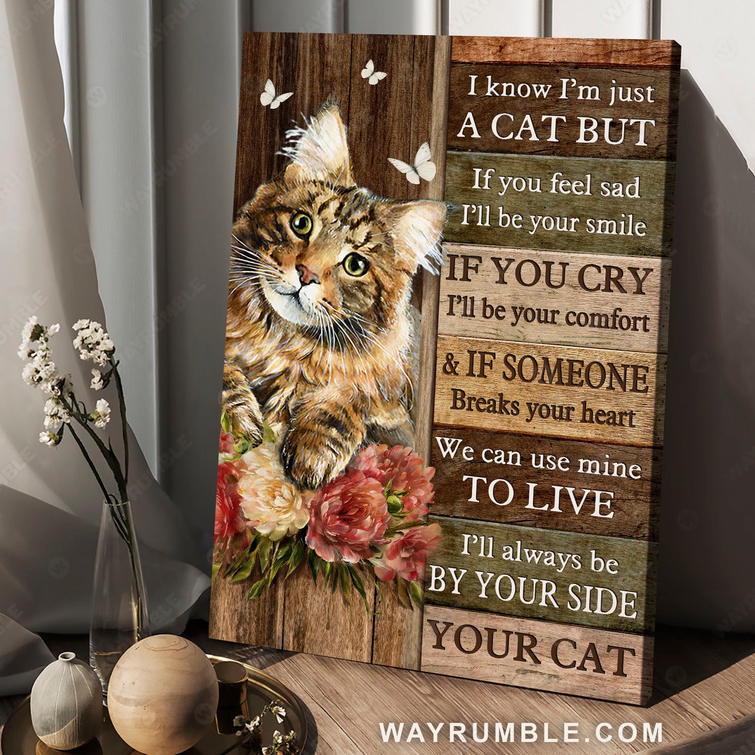 Cute cat, Cat painting, Red camellia flower, I know I'm just a cat - Jesus Portrait Canvas Prints, Christian Wall Art