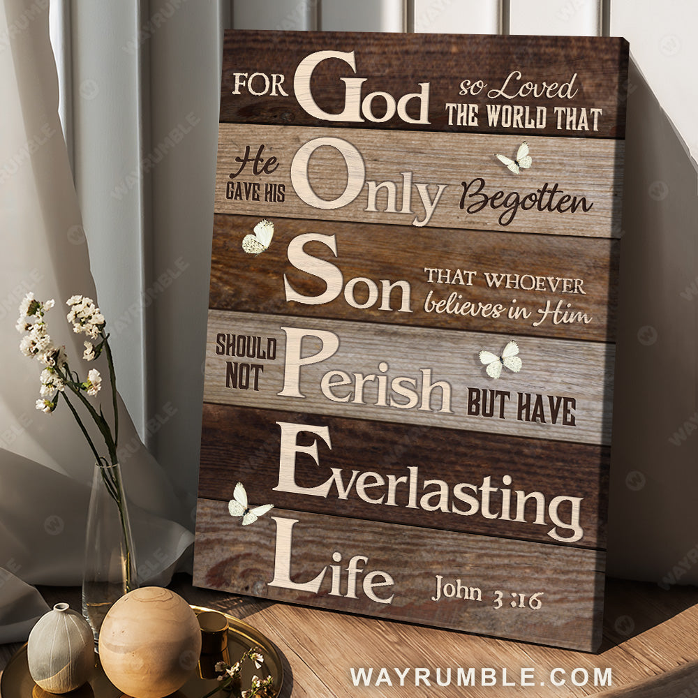 White butterfly, Wooden background, Jesus painting, For god so loved the world - Jesus Portrait Canvas Prints, Christian Wall Art