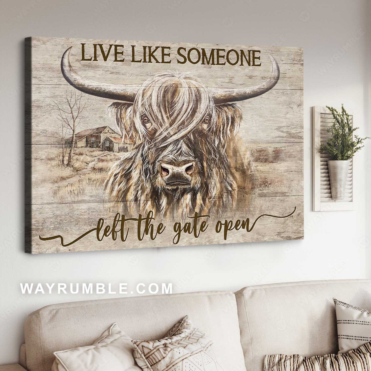 Unique cow, Stunning artwork, Live like someone left the gate open - Jesus Landscape Canvas Prints, Home Decor Wall Art