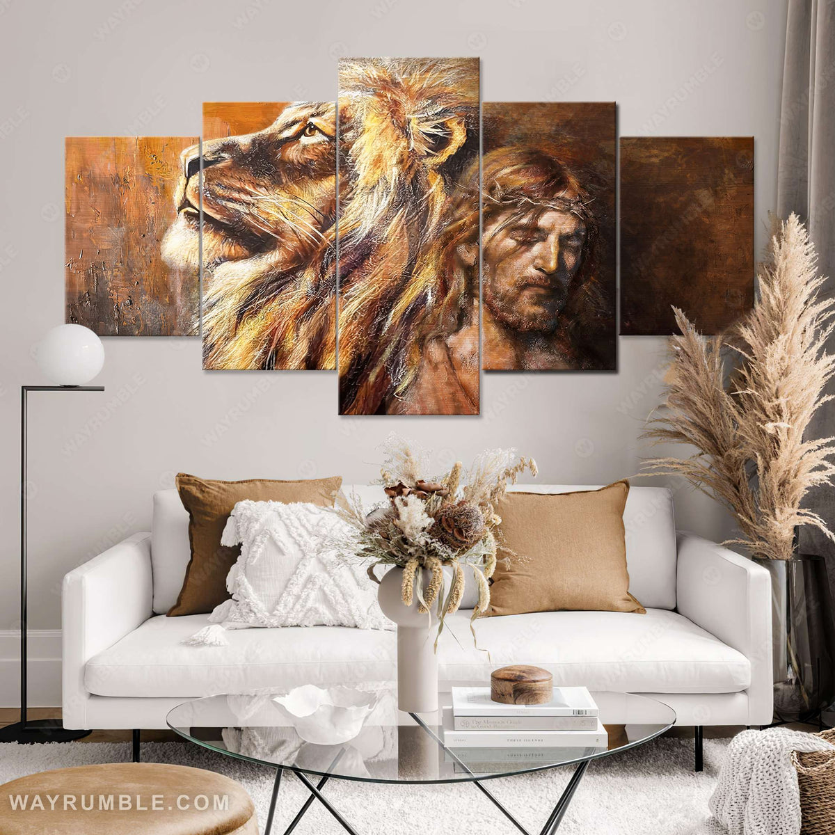 Jesus Christ, The Lion of Judah, Crown of thorns, King of Kings - Jesus 5 Panel Matte Canvas