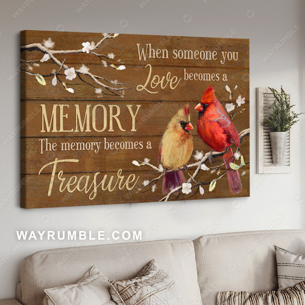 White peach blossom, Beautiful cardinal, The memory becomes a treasure - Jesus Landscape Canvas Prints, Christian Wall Art