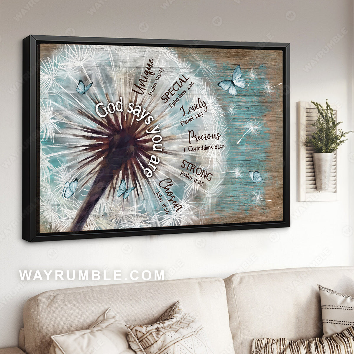 Pretty dandelion, Stunning butterfly, God says you are unique - Jesus Landscape Canvas Prints, Home Decor Wall Art