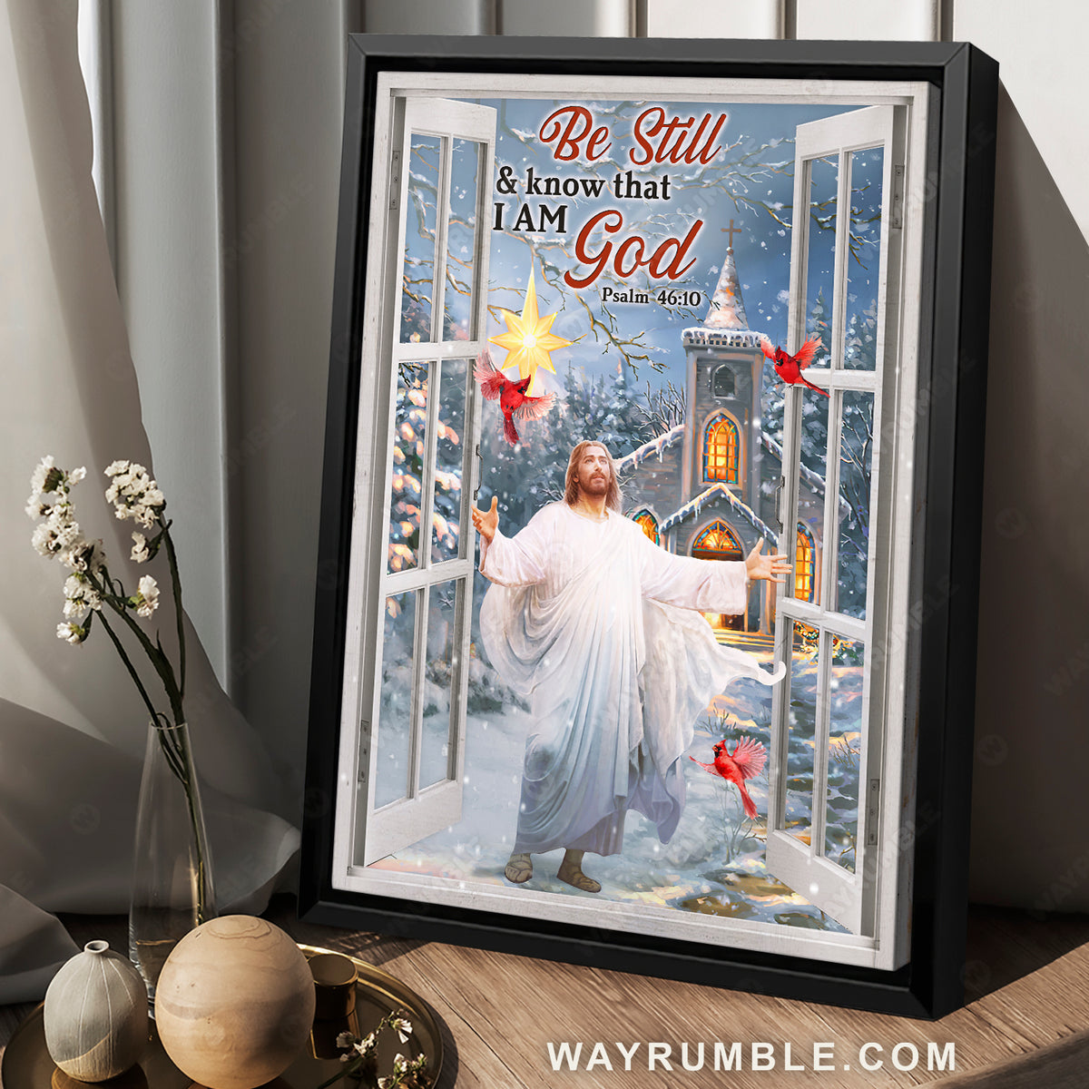 Christmas night, Stunning church, Cardinal, Be still and know that I am God - Jesus Portrait Canvas Prints, Home Decor Wall Art