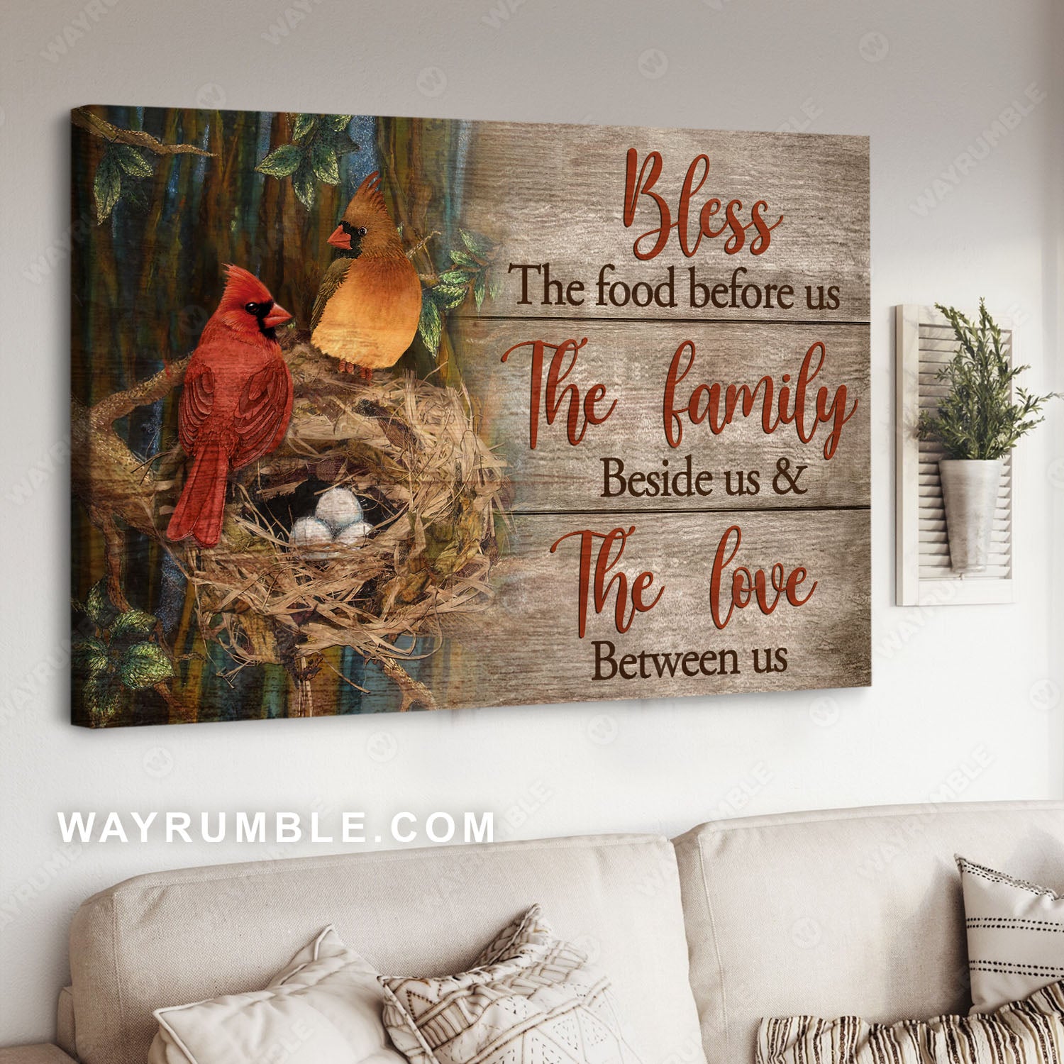 Cardinal couple. Bird nest, In the forest, Bless the food before us - Jesus Landscape Canvas Prints, Christian Wall Art