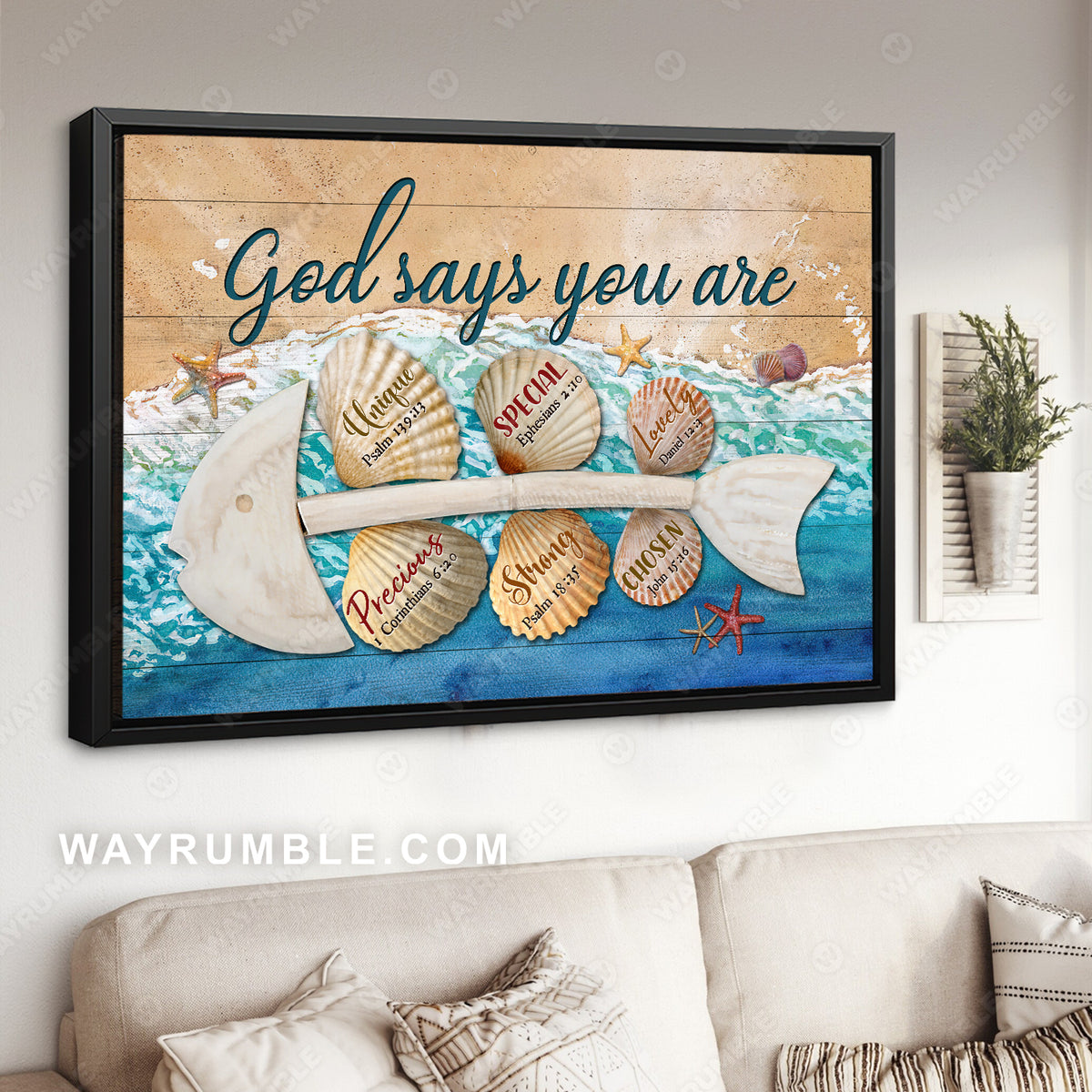 Wooden fish, Beautiful snail, Ocean drawing, God says you are unique - Jesus Landscape Canvas Prints, Christian Wall Art