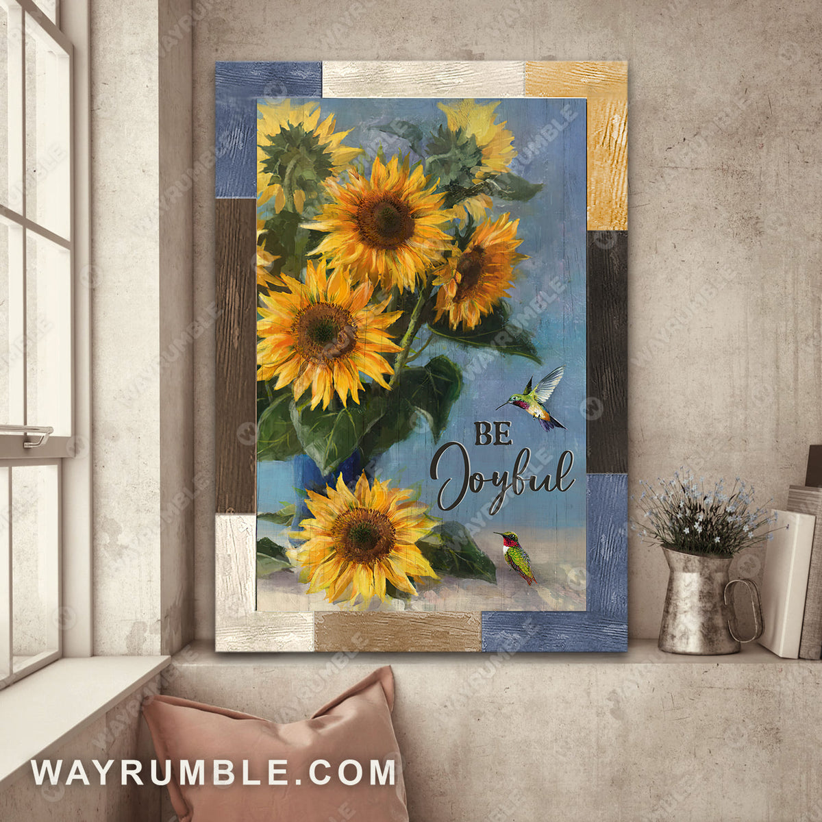 Sunflower painting, Hummingbird drawing, Be joyful - Jesus Portrait Canvas Prints, Wall Art