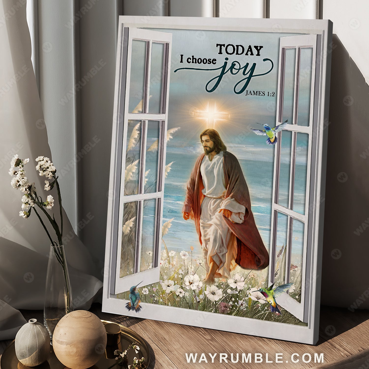 The life of Jesus, Blue ocean, Cross symbol, Today I choose joy - Jesus Portrait Canvas Prints, Christian Wall Art