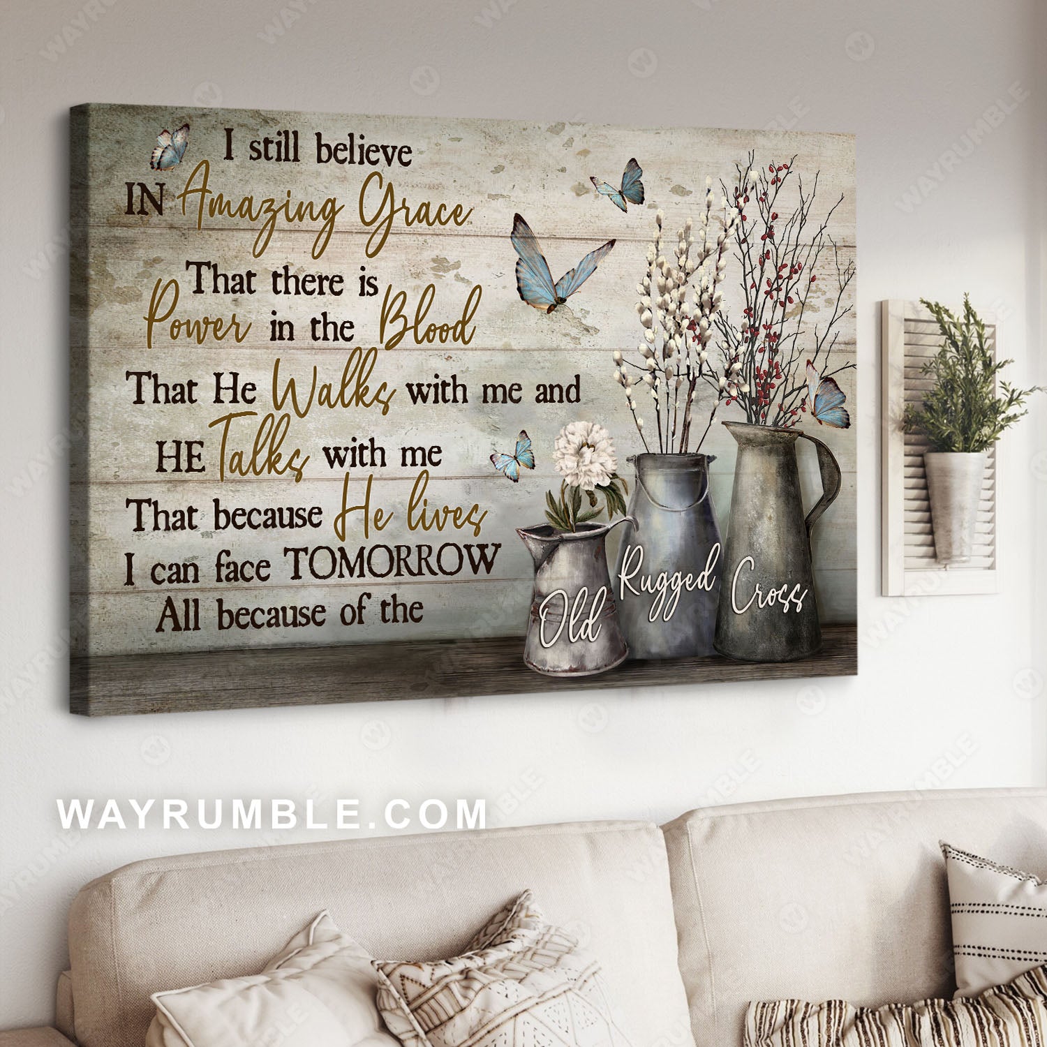Baby flower, White dahlia, Blue butterfly, I sill believe in Amazing Grace - Jesus Landscape Canvas Prints, Christian Wall Art