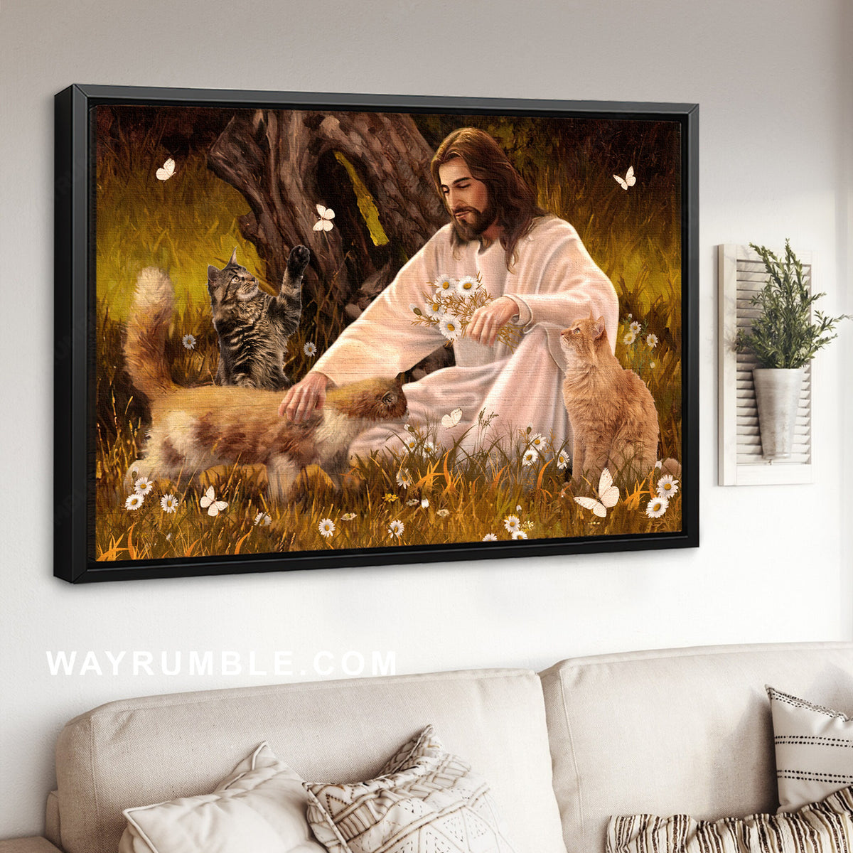 Jesus calls, Lovely cats, Dandelion field, The world in his arm - Jesus Landscape Canvas Prints, Home Decor Wall Art