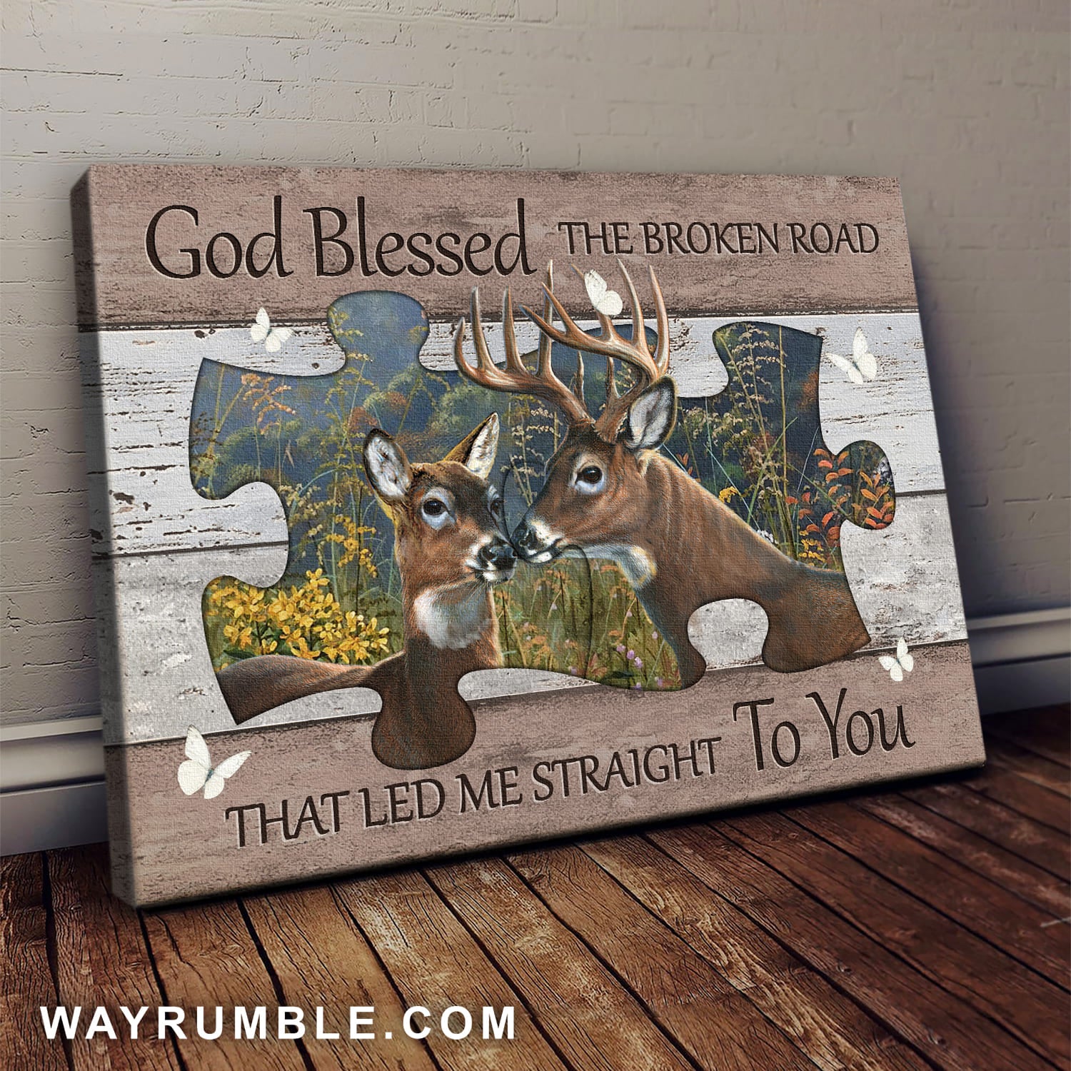 Deer Couple, Grassland, God blessed the broken road - Jesus Landscape Canvas Prints, Wall Art
