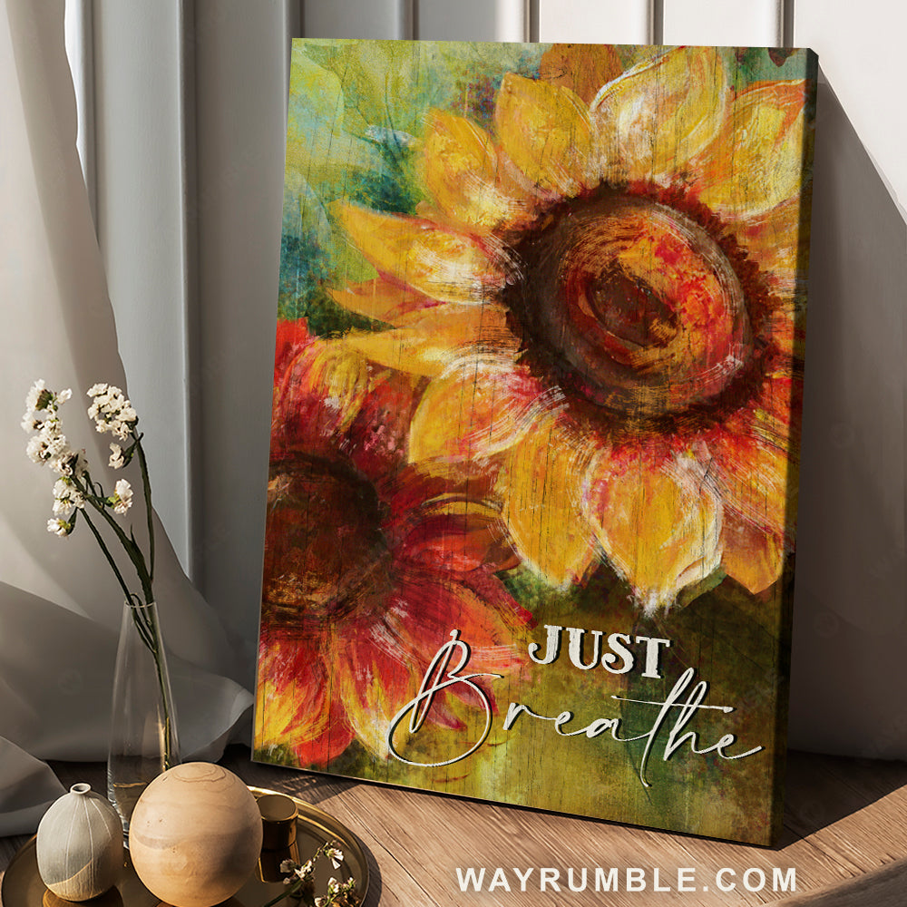 Big sunflower, Watercolor painting, Just breathe - Jesus Portrait Canvas Prints, Christian Wall Art