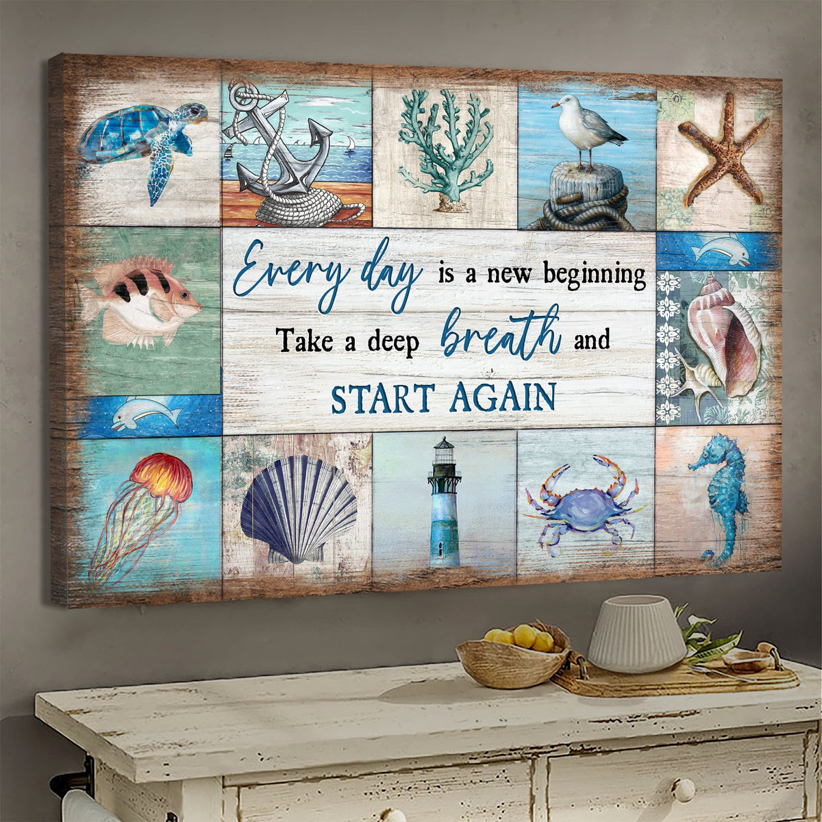 The ocean, Everyday is a new beginning - Jesus Landscape Canvas Prints, Wall Art