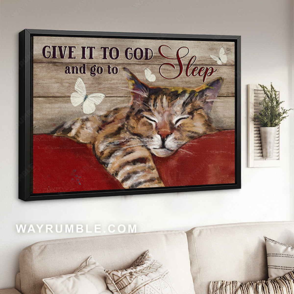 Sleeping cat, Sweet drawing, Butterfly, Give it to God and go to sleep - Jesus Landscape Canvas Prints, Christian Wall Art