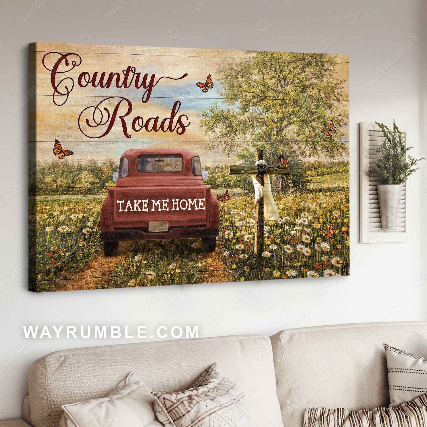 Beautiful countryside, Dandelion field, Ladybug car, Country roads take me home - Jesus Landscape Canvas Prints, Christian Wall Art