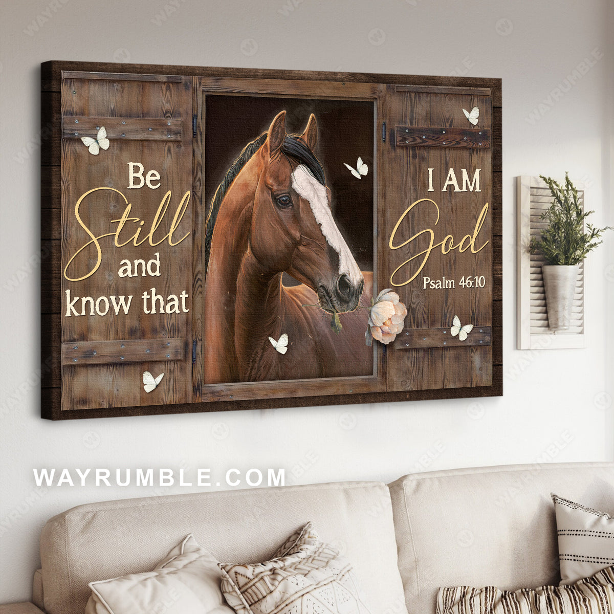 Horse artwork, Light pink rose, Butterfly, Be still and know that I am God - Jesus Landscape Canvas Prints, Christian Wall Art