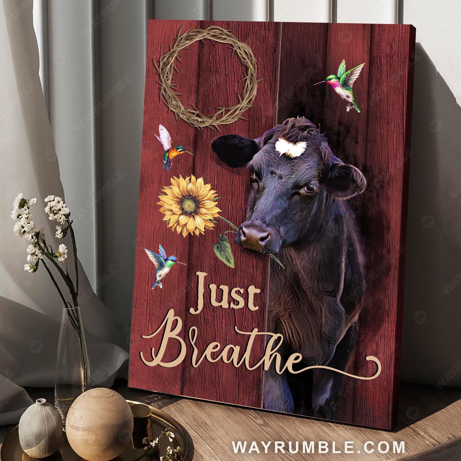 Angus cow, Sunflower, Life on farm, Crow of thorns, Just breath - Jesus Portrait Canvas Prints, Christian Wall Art
