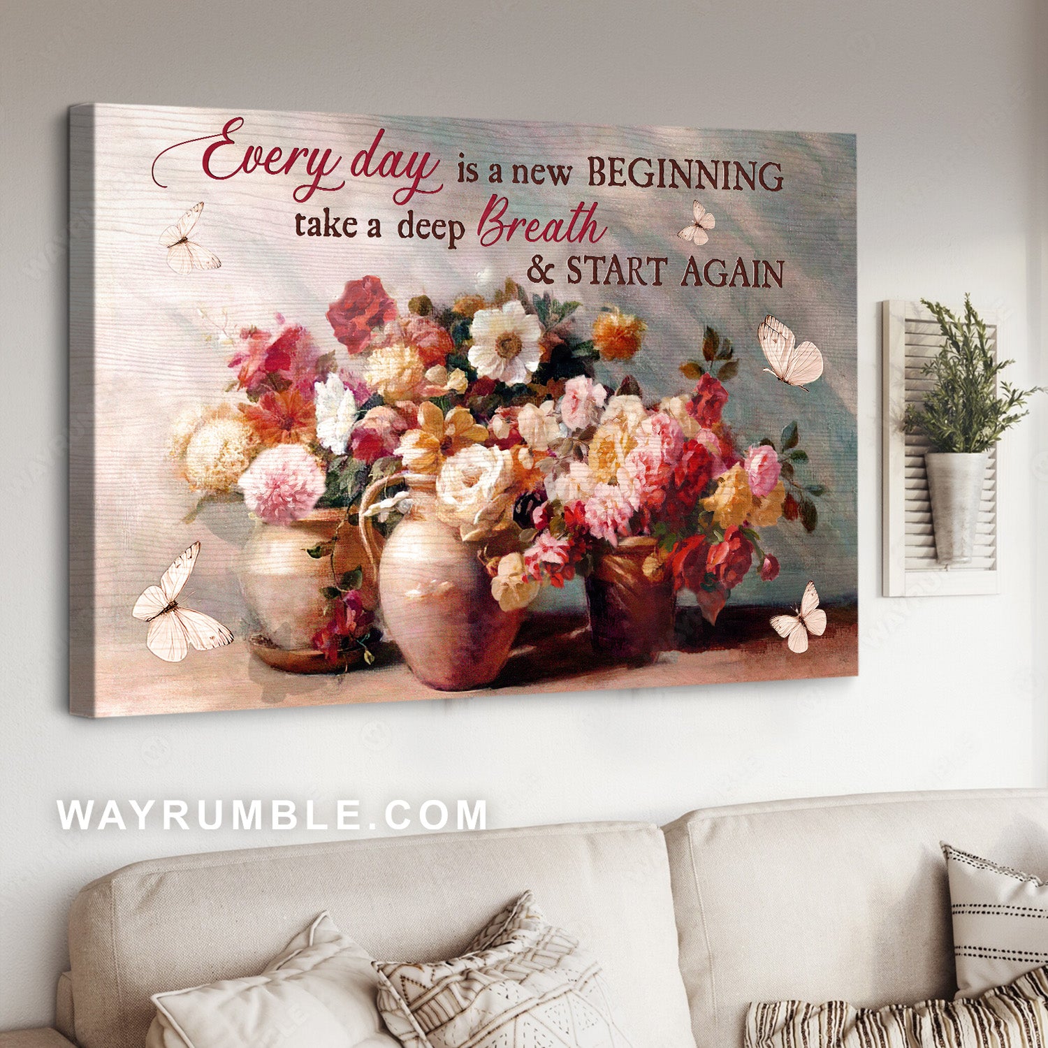 Vintage flower, Colorful drawing, Pretty butterfly, Every day is a new beginning - Jesus Landscape Canvas Prints, Home Decor Wall Art