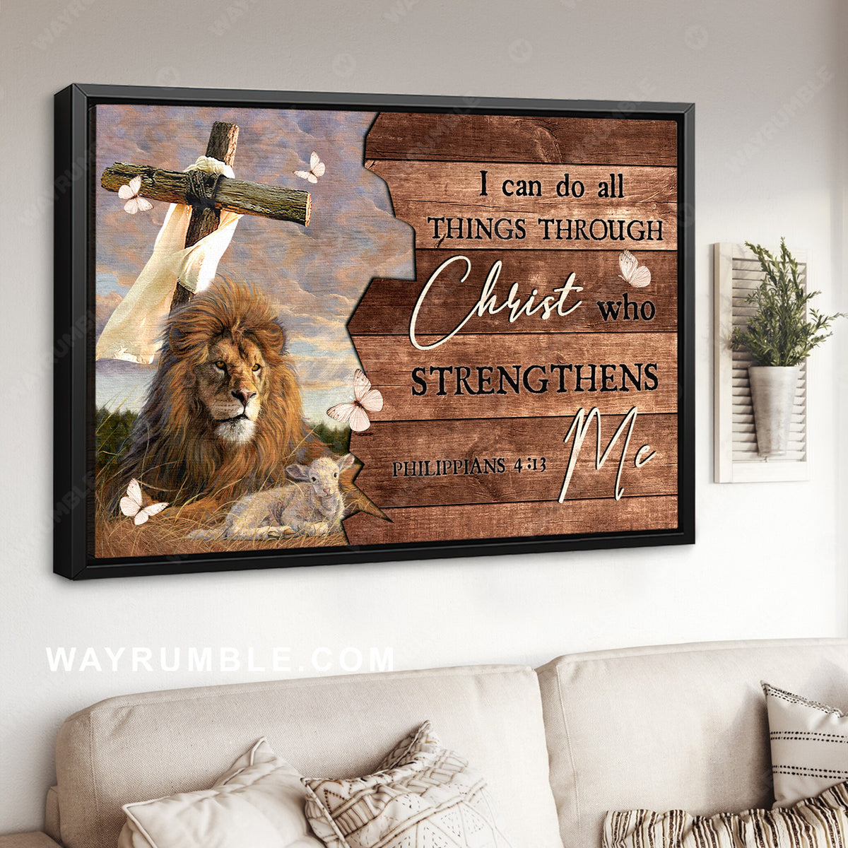 Stunning cross, Lion drawing, Lamb of God, I can do all things through Christ - Jesus Landscape Canvas Prints, Christian Wall Art