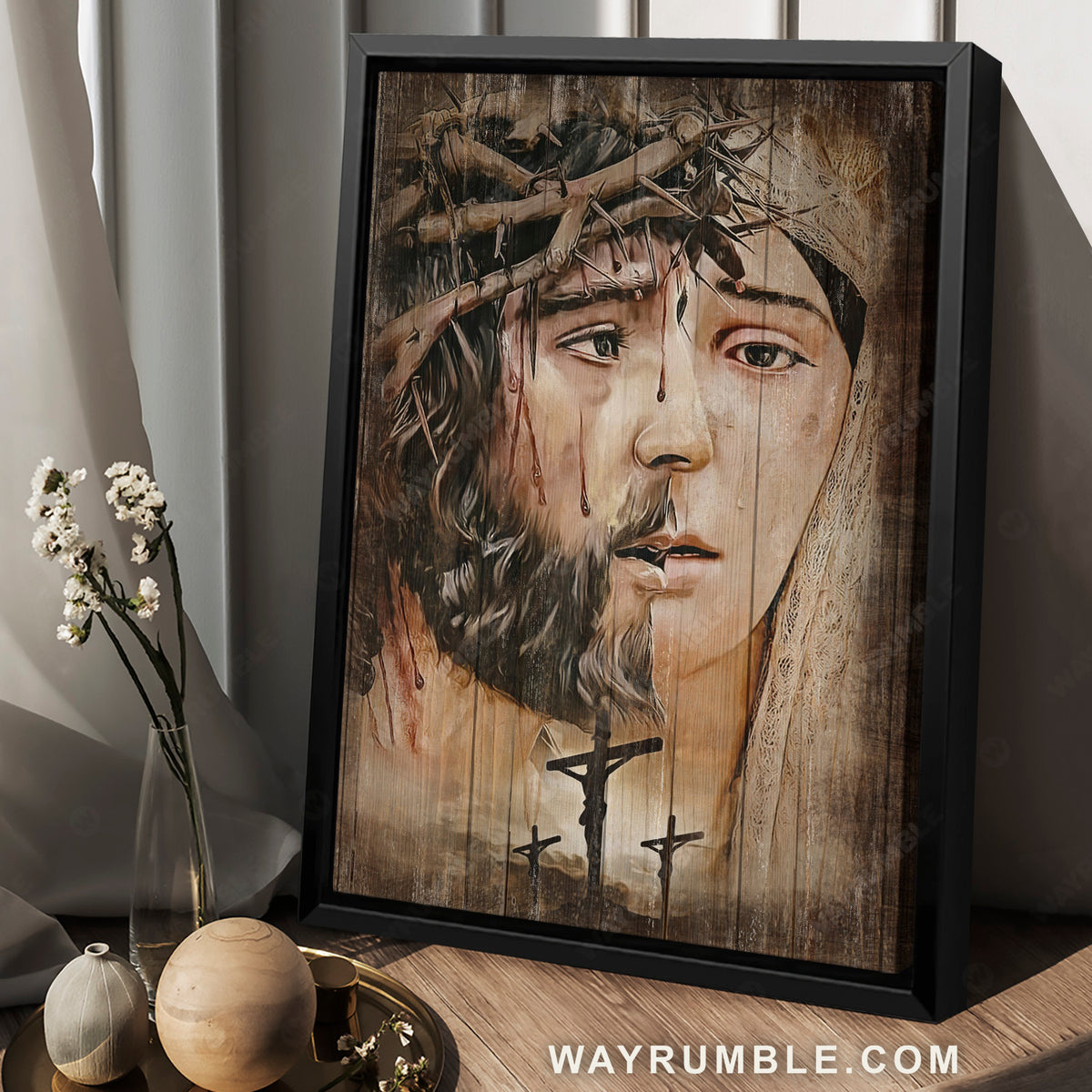 Jesus Christ, Virgin Mary, Crown of thorns, Jesus on the cross - Jesus Portrait Canvas Prints, Christian Wall Art