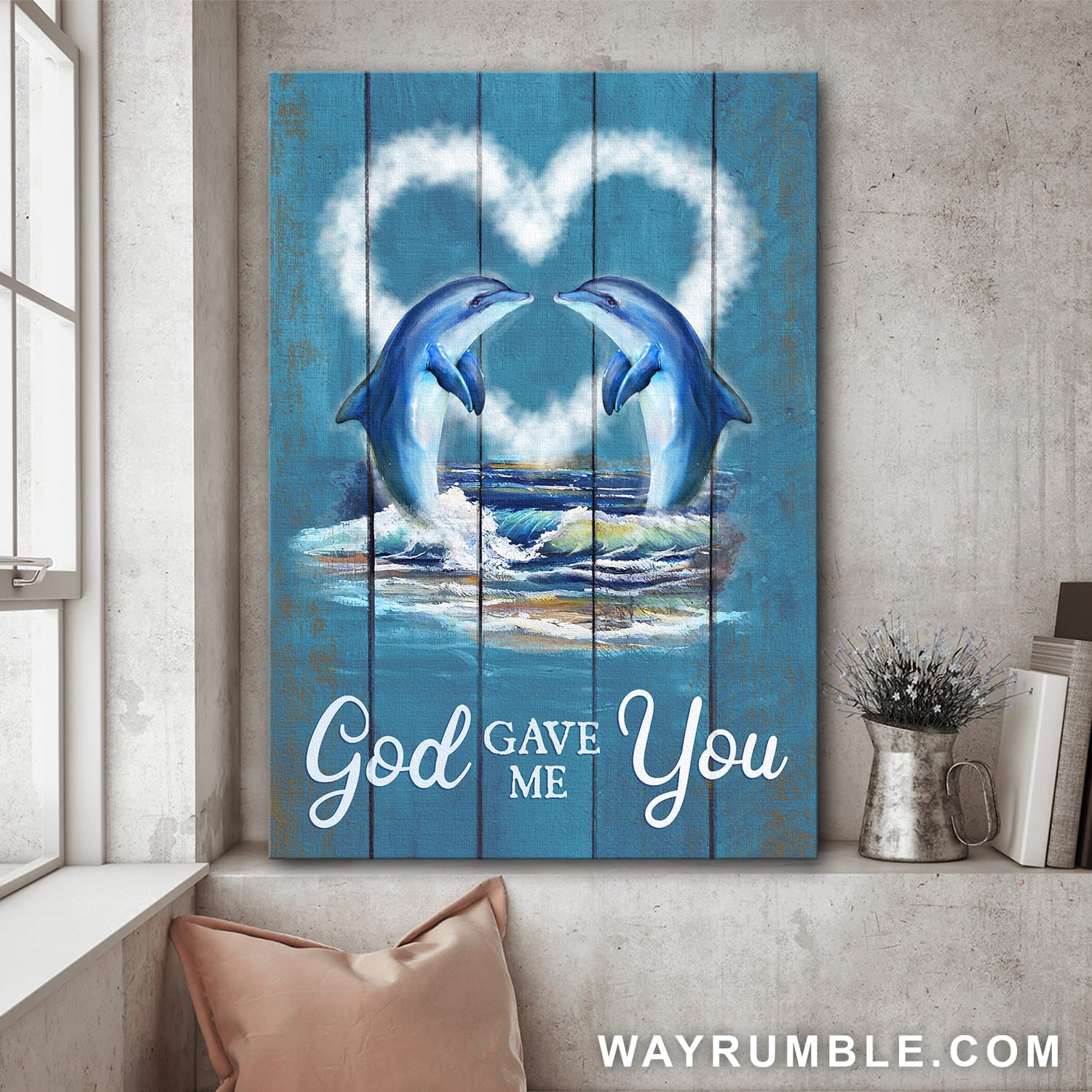 Dolphin painting, White heart, God gave me you - Jesus Portrait Canvas Prints, Wall Art