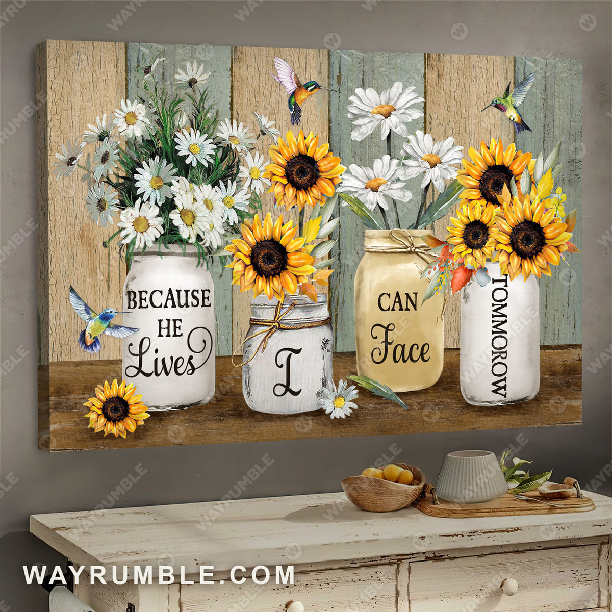 White daisy drawing, Beautiful sunflower, Because he lives I can face tomorrow - Jesus Landscape Canvas Prints, Wall Art