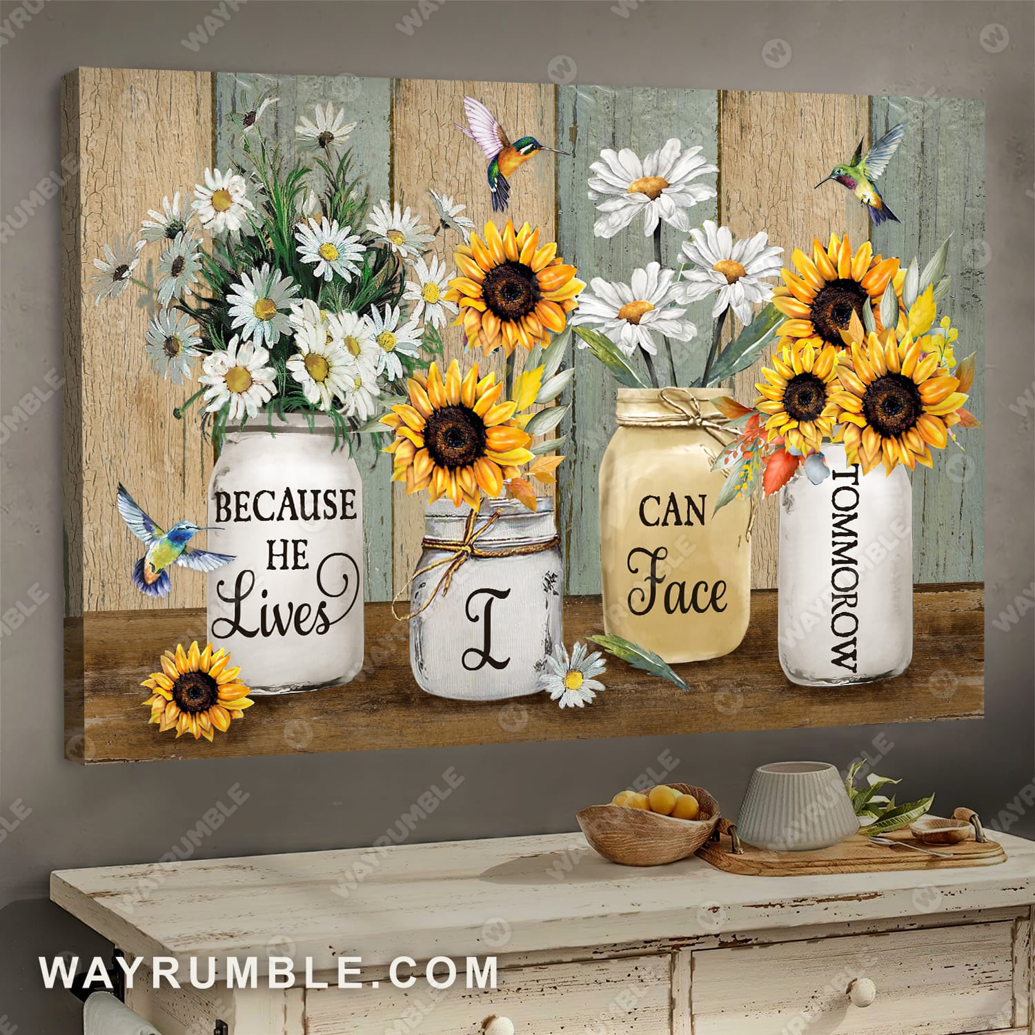 White daisy drawing, Beautiful sunflower, Because he lives I can face tomorrow - Jesus Landscape Canvas Prints, Wall Art