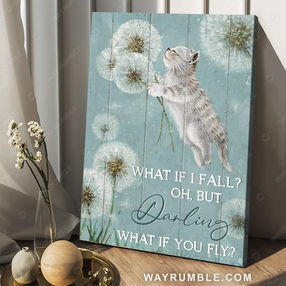 Calico cat, Dandelion painting, Blue sky, What if I fall - Jesus Portrait Canvas Prints, Christian Wall Art