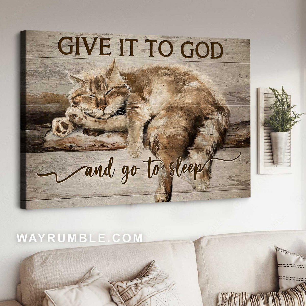 Cat painting, Sleeping cat, Home Decoration, Give it to God and go to sleep - Jesus Landscape Canvas Prints, Home Decor Wall Art