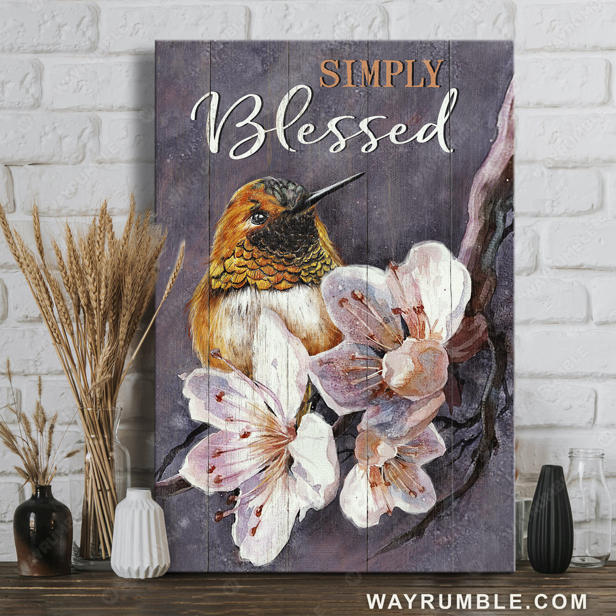 Beautiful flower painting, Yellow hummingbird, Simply blessed - Jesus Portrait Canvas Prints, Christian Wall Art